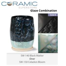 Black Matte SW-140 over Celadon Bloom SW-150 Stoneware Combination